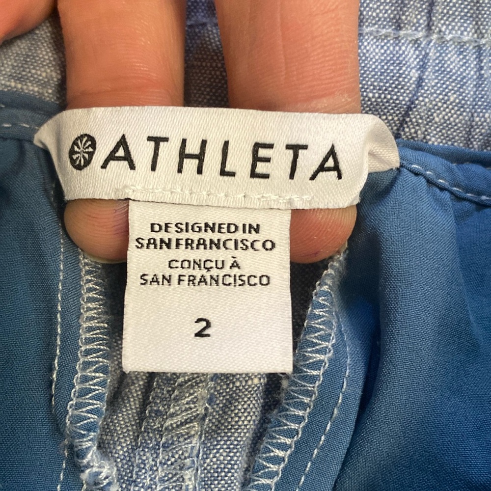 Athleta Cabo Linen Wide Leg Light Blue Pants Elastic Comfort - Picture 7 of 8